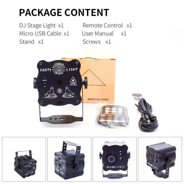 New USB Rechargeable Mini Laser Light Sound Activated Timing LED Stage Lights 60 Lighting Effects Party Atmosphere Lamp