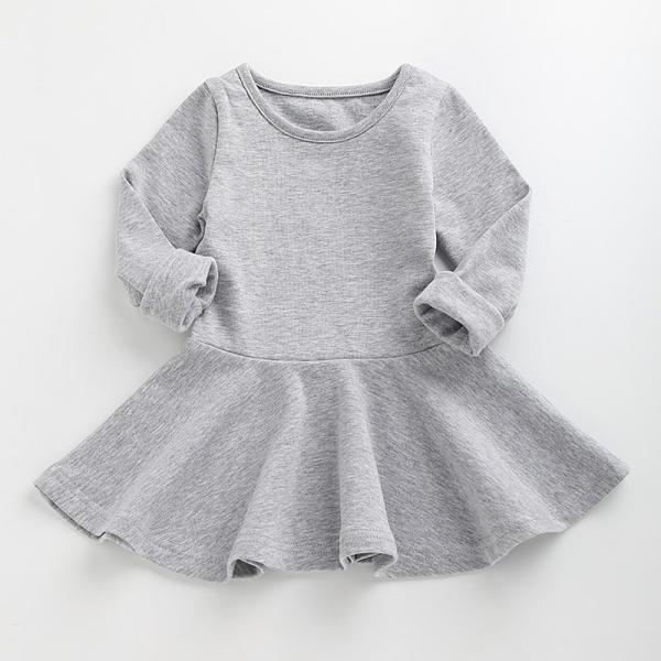 Spring And Autumn Children'S Dress Clothing Girls' Ruffled Long Sleeve Solid
