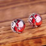 Sterling Silver 10mm Round Red Garnet Stud Earrings Vintage Thai Silver Jewelry