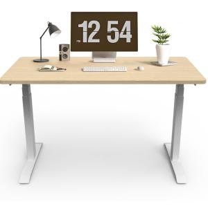 China Office Dual Motor Electric Sit Stand Desk with Wood Grain Top and Adjustable Height factory