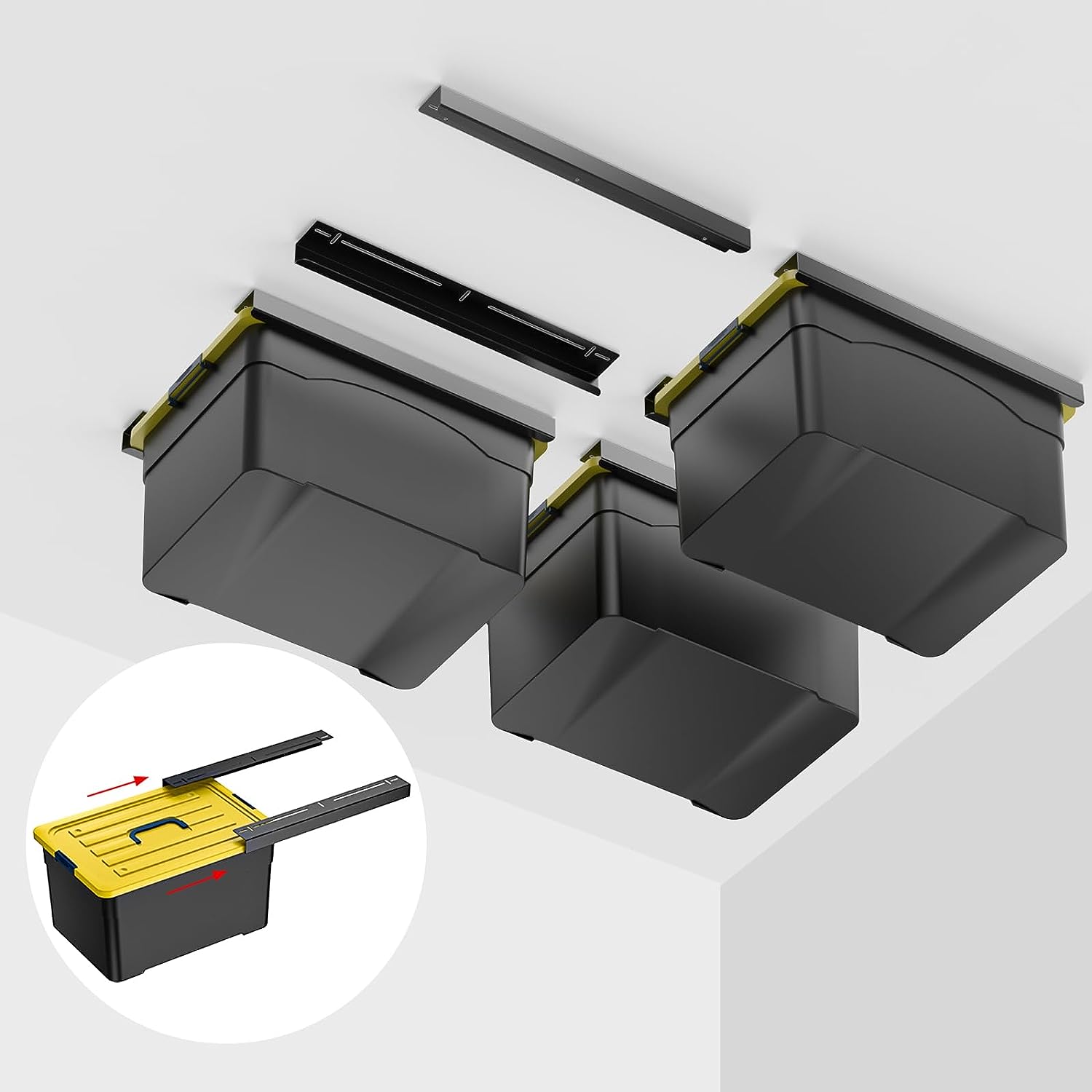 Metal Overhead Storage Bin Rack for Garage Ceiling Black Ceiling Rails for Garage