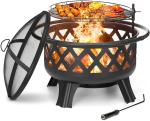 Cooking Grate 30'' Portable Charcoal Fire Pit Wood Burning With Swivel Grill