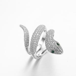 China Animal Ornament 925 Silver CZ Rings Cubic Zirconia Sterling Silver Snake Ring factory
