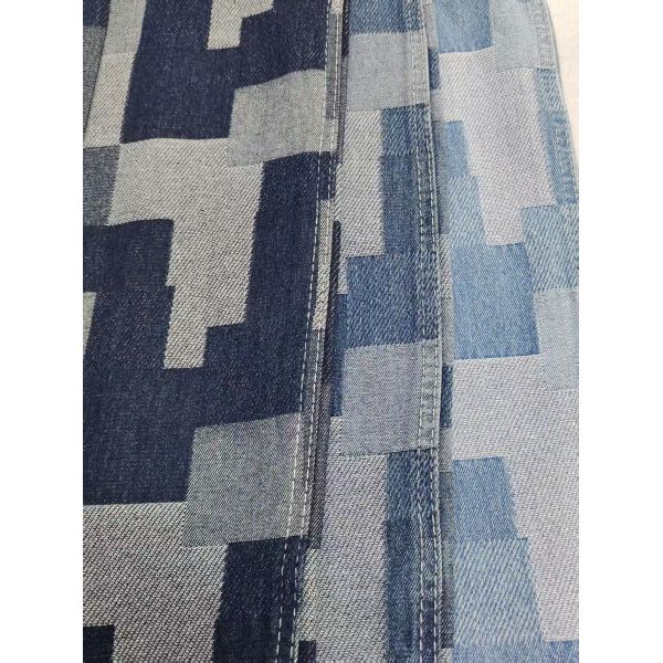 Irregular Check-Printed 9.5oz Middle Weight 60%Cotton Denim Fabric For Lady Jeans Or Skit