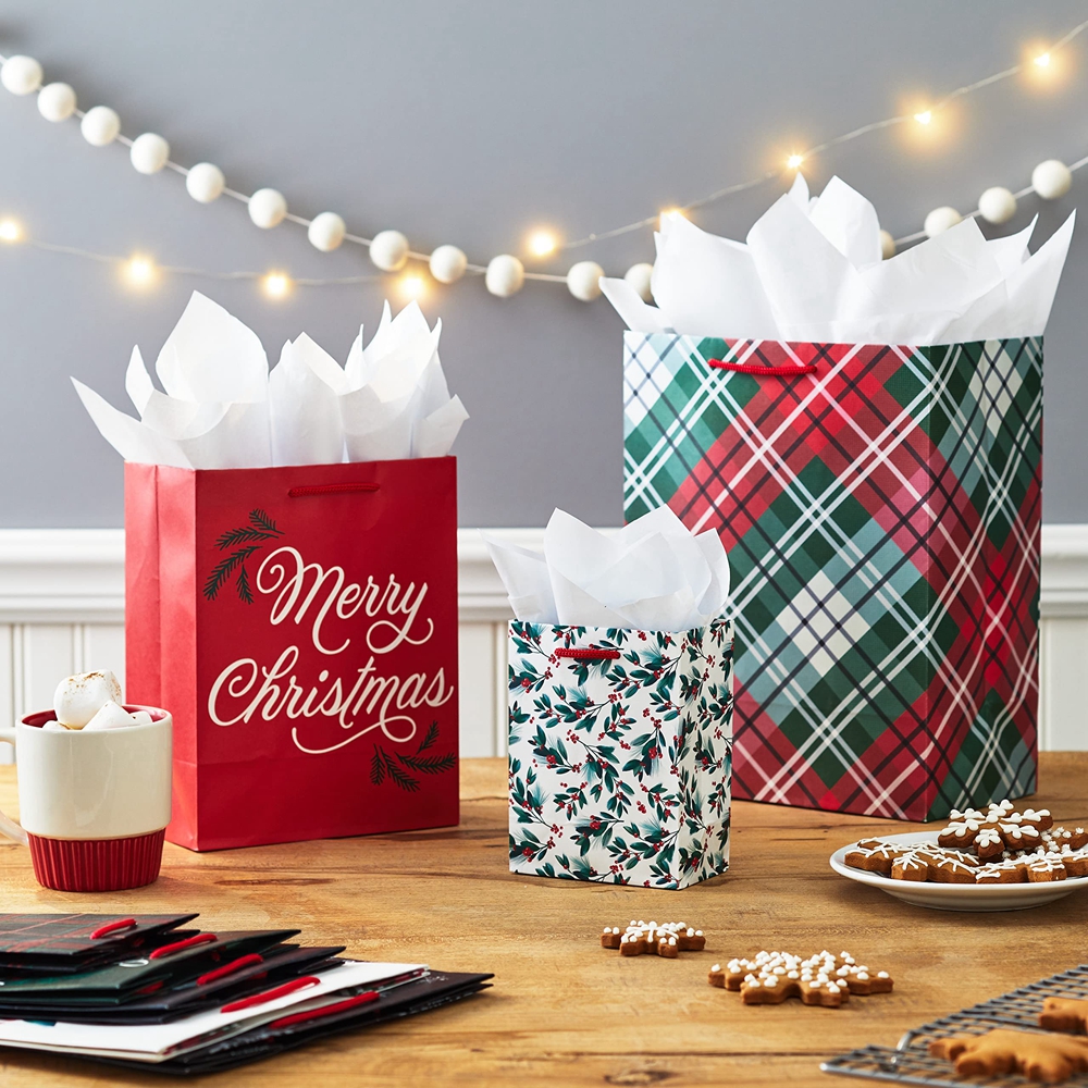 Christmas Gift Paper Bag For Decorative Party Bolsa De Navidad With Hand Length Handle
