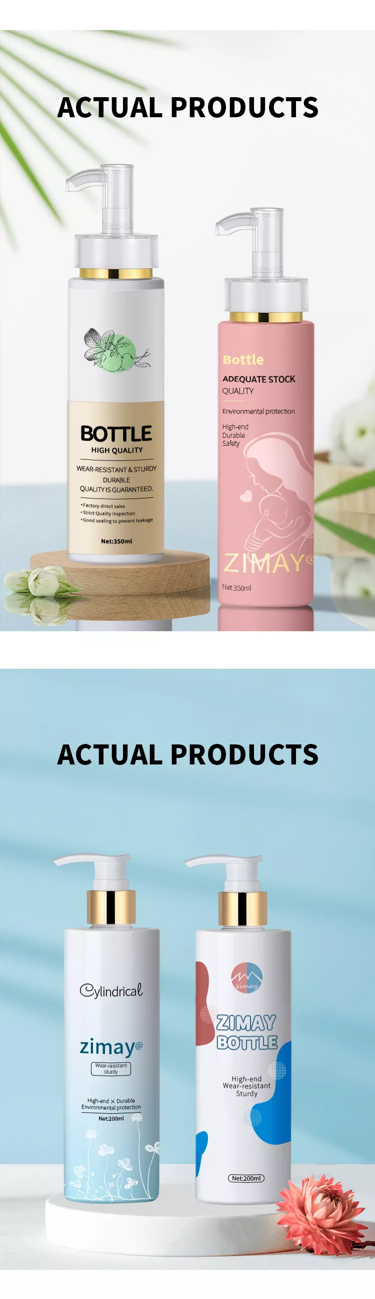 White Round Empty Airless Lotion Container Small Eco Friendly 300ml Mini Lotion Luxury Shampoo Bottle