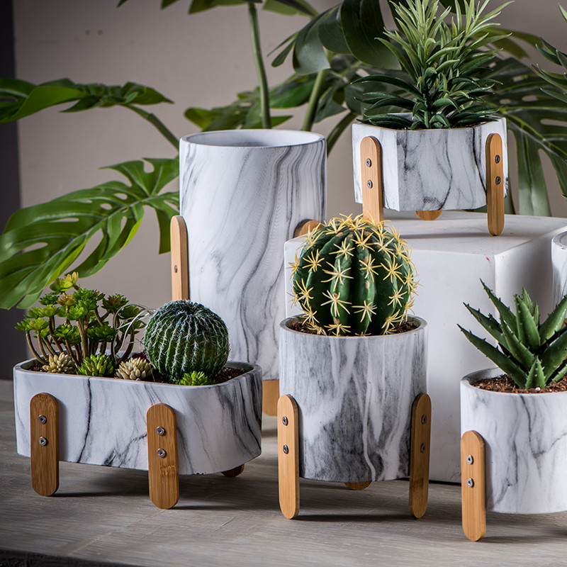 Mini Succulents Planters Tabletop Pots Clay Flower Pots Marble Flowerpots Cement Pot Planters