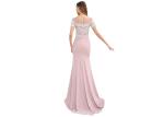 Pink Tight Long Arabic Wedding Party Dresses Short Sleeve U - Neck With