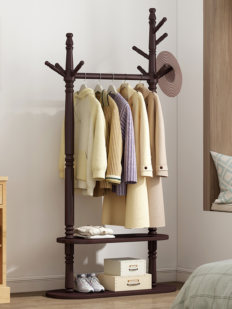 2 Tier Heavy Duty Modern Dress Hanger Stand Pine Wood Freestanding Clothes Rack
