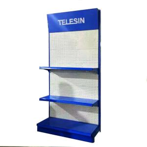 China Factory Custom Size blue Color logo gondola shelving supermarket factory