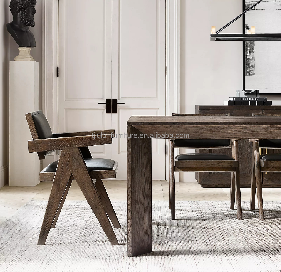 Top Grade Hotel Restaurant Home Using Dining Room Modern Wood PU Chairs With Armrest and Nitrolacquer Finish