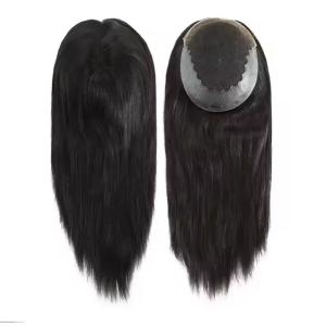 China Q6 Model hairSystem for Women Import Lace Topper Lace with PU Natural style Straight 100% Indian Human Hair Toupee factory