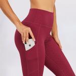 Breathable Burgundy Womens Yoga Leggings OEM ODM High Rise Running Tights
