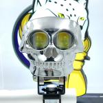 Silver Skull Style White Yellow 2 LED Motorcycle Exterior Spotlights