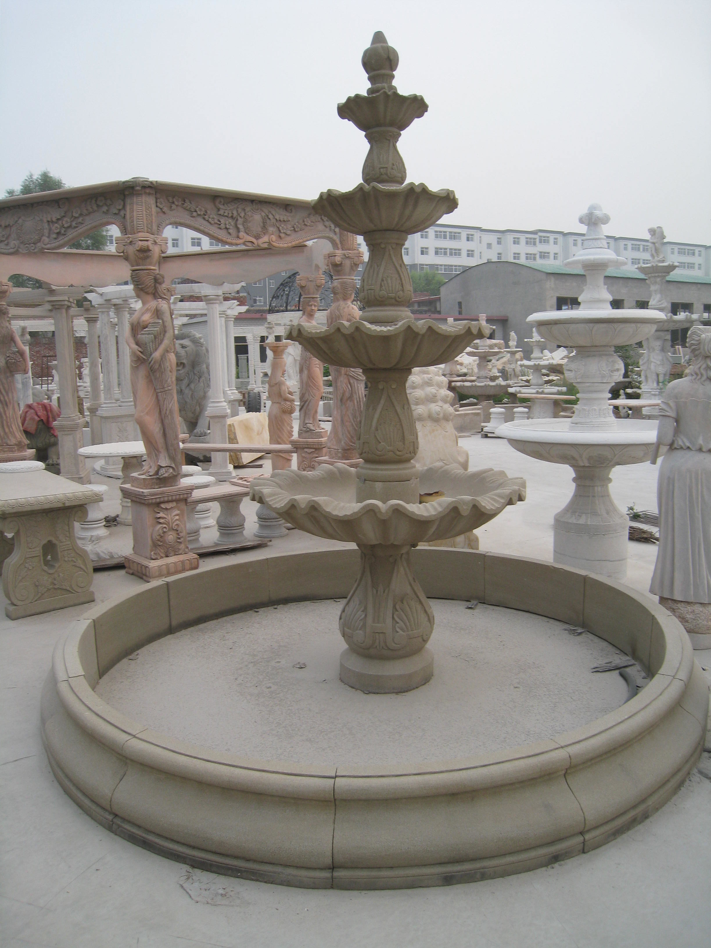 Big Statue Carved Stone Marble Water Pool Fountain Outdoor