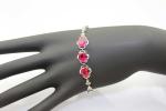 Fashion Jewellery Silver Link Bracelet with 7x9mm Created Ruby and Clear Cubic