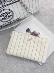 30cm 23P Chanel Deauville Tote Bag White Ecru Black Stripe