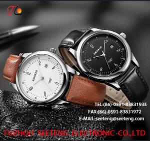 China wholesale Pu watch Round dial alloy case quartz watch fashion watch concise style black/brown pu strap factory