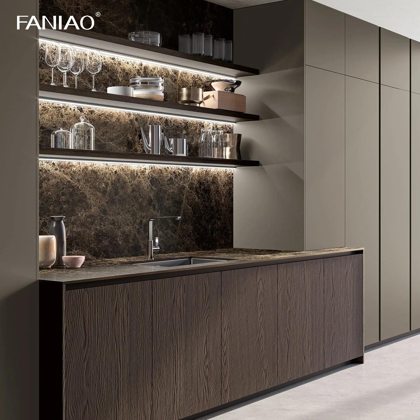 Villa Melamine Grey Luxury Large Solid Wood Modern Kitchen Cupboard Pantry Cabinet Set