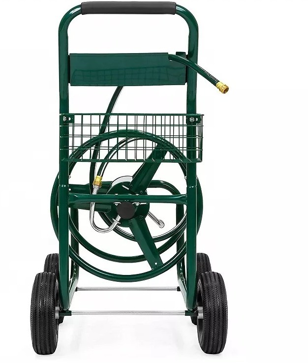 Green Hose Reel Cart Easy Assembly and Sturdy Steel Frame for Eco-friendly Gardening