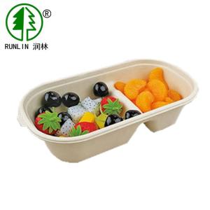 China Compostable Bagasse Biodegradable Food Trays 2 Compartments Fruit Salad Tray factory