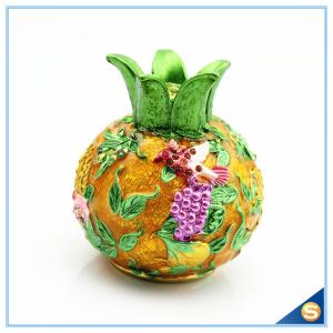 China Enamel Craft Pomegranate Shape Trinket Box Hand Painted Flying Bird with Rhinestone SCJ540 factory