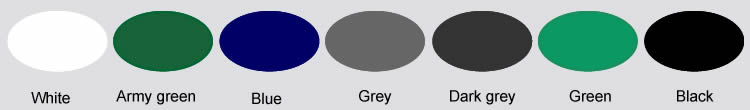 Seven colors listing in a line available for welded steel fence panels.