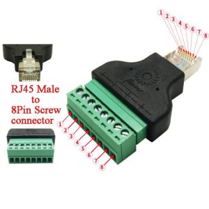 RJ45 Male 8P8C to 8 Pin Screw Terminal Block Adapter for CCTV Video Solution