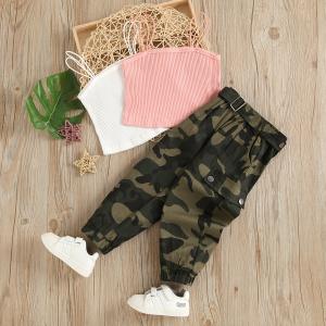 China Children'S Outfit Sets Girls Suspenders Camouflage Trousers Two Piece Set factory