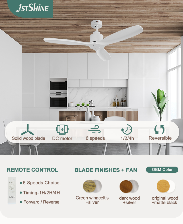 52 Inch White Solid Wood Blades DC Motor LED Ceiling Fan Not Equipped NO App-Controlled
