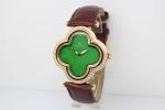 Flower Shape Jade Watch Stainless Steel Case With Diamond On Bezel