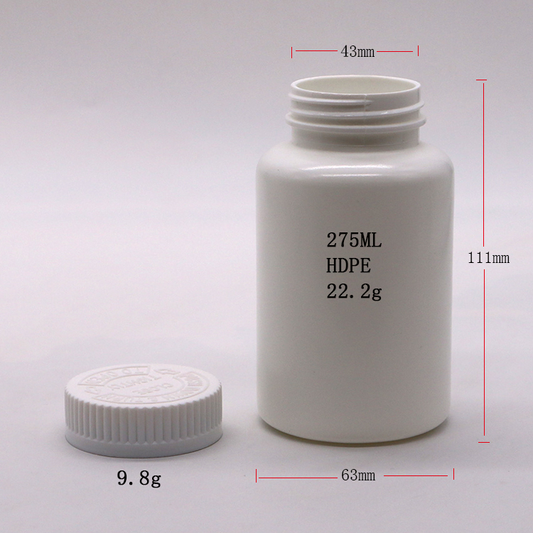 Child Resistant Cap 275ml HDPE Plastic Round Vial for Tablet and Capsule Organization
