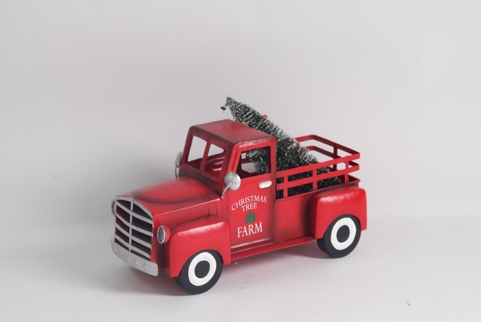 Modern Metal Christmas Decorations Red Car Handicrafts