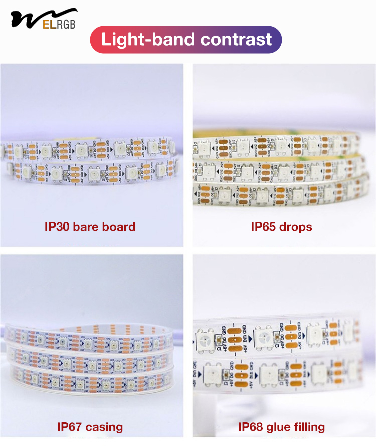CRI Ra 80 10mm PCB Width WS2812 Full Color SMD5050 60LEDs/m Flexible LED Light Strip