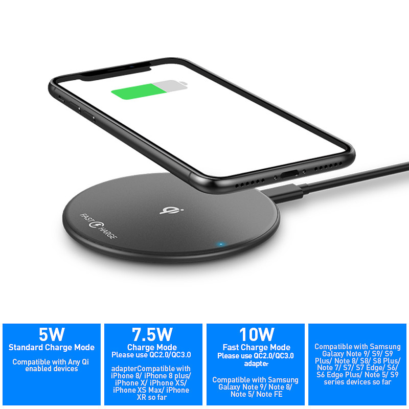 9807 7mm Ultra Slim Wireless Charger , 10W Qi Wireless Charger Charging Pad