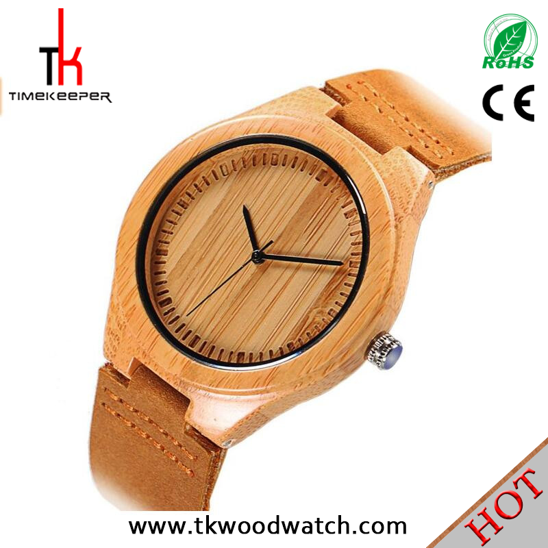 2016 Factory price Hot selling Leather strap Ronda movement quartz bamboo watch