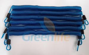 China Big Stronger and Durable Transparent Blue Long Wire Steel Coiled Lanyard Leash w/Stainless Steel Carabiners factory