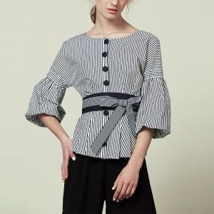 China Fashion Womans Big Sleeve Blouse With Stripe factory