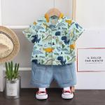 Cartoon Print Children'S Outfit Sets Short Sleeve Shirt Shorts Set