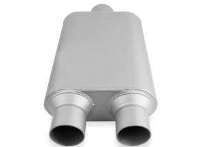 China Black Painted Aluminized Steel 2 Chamber Mufflers 3.00 Center Inlet / 2.50 Dual Outlet factory