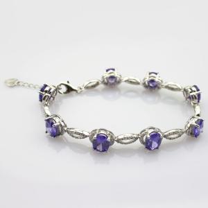 China Women Jewelry 925 Silver Created 7x9mm Oval Amethyst Cubic Zircon Tennis Bracelet(B05PURPLE) factory
