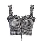 Sleeveless Ruffles Women Crop Top Vintage Plaid Style