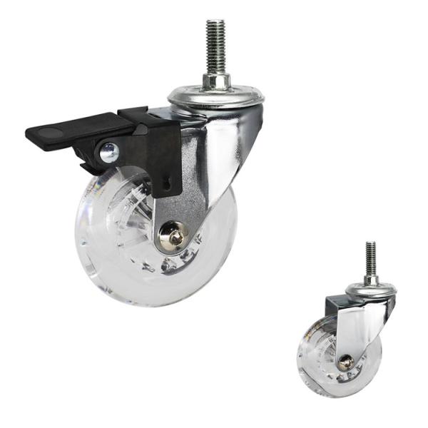 50mm Transparent Furniture Casters For Threaded Stem Chrome Painted Soft Castors