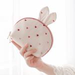 Luxury Half Moon Rabbit Shape Satin Red MakeUp Bag For Ladies