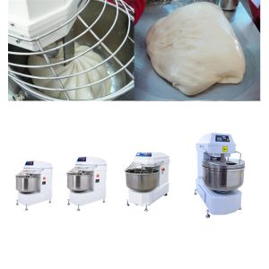 Two speed double action spiral dough mixer