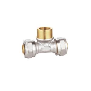 China PF5008 Forged Brass Female Compression Tee Nickel Plated 16X1/2x16 26X16X26 factory