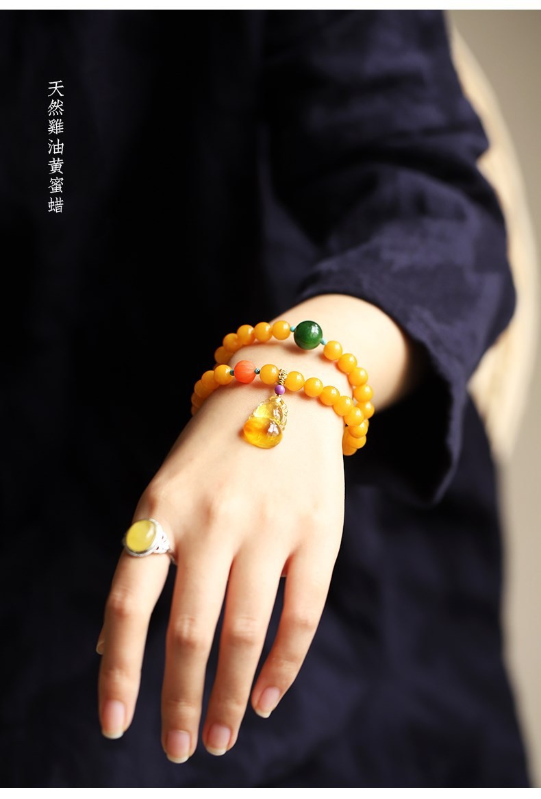 Fashion Jewelry Natural Round Bead Stone Natur Orange Yellow Amber Crystal Elastic Bracelet For Gift Bracelet Amber Tasbih Muslim Islamic Rosary