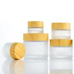 Frosted Skincare Cosmetic Glass Bottles 15g 30g Glass Cream Jar With Bamboo Lid
