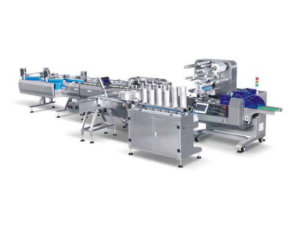 Horizontal Cup Food Packaging Assembly Line Cake Bread Feeding Tray Loading
