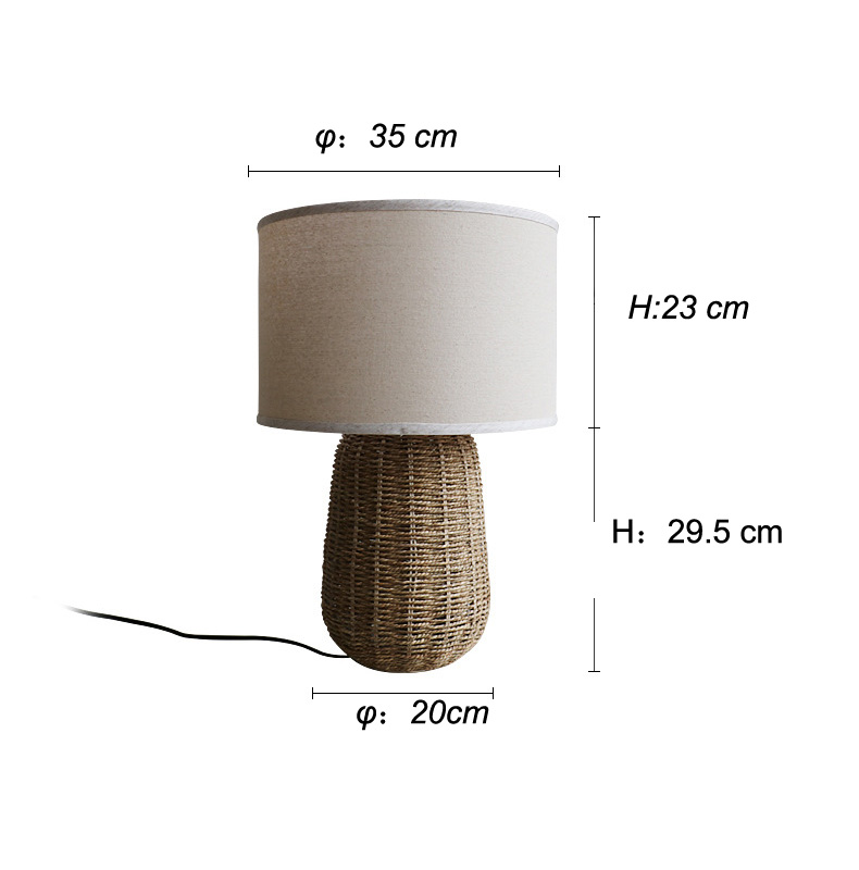 Sustainable Rattan Table Lamp , Durable Rattan Bedside Light Switch Control
